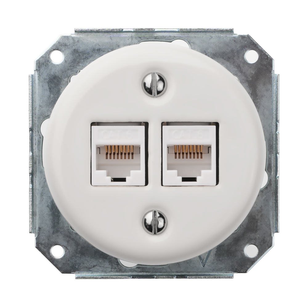 FND 2XRJ45 CAT6 PRISE INTERNET PORCELAINE BLANCHE